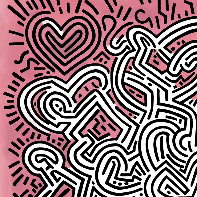 Abstract Graphical Wall Art, Framed Canvas Unique Art, Statement Art, Inspired by Keith Haring, Home Decor