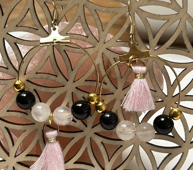 Boucle obsidienne quartz rose 