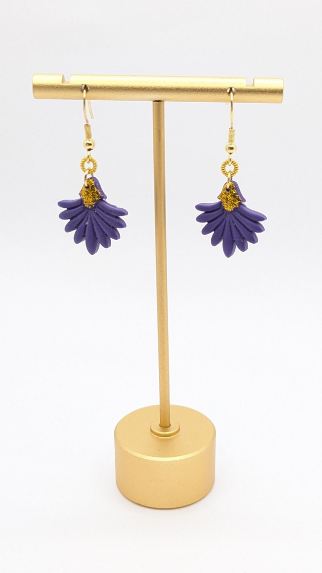 Boucles d'oreilles en pâte polymère - violette/paillettes