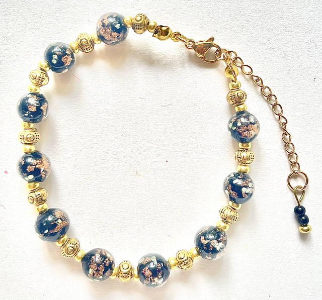 B108 - Bracelet perles en verre lampwork ton noir