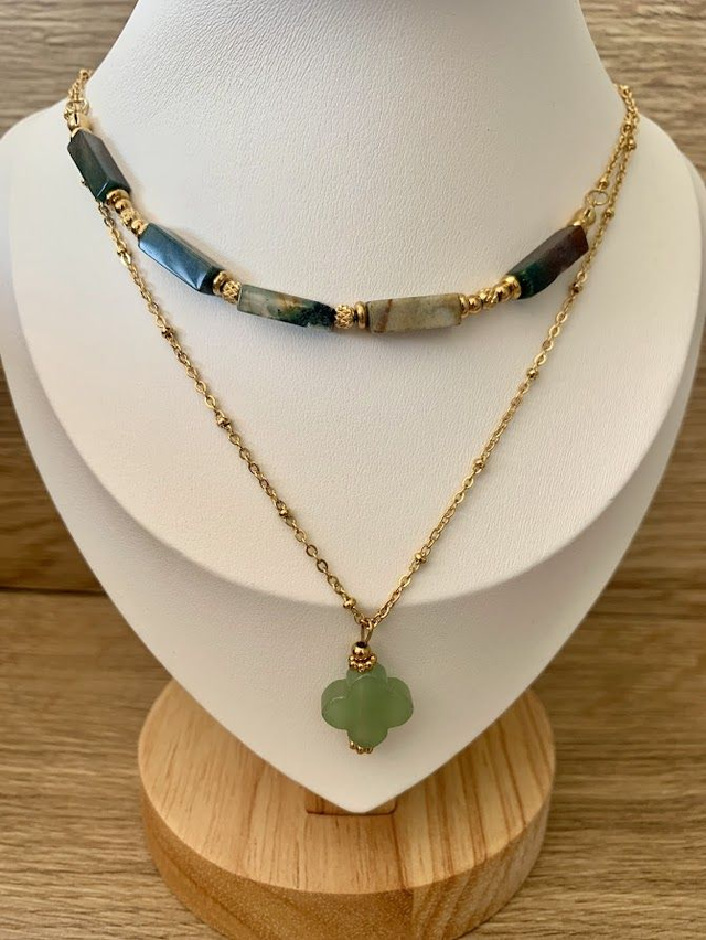Collier Agate Indienne, Aventurine Verte