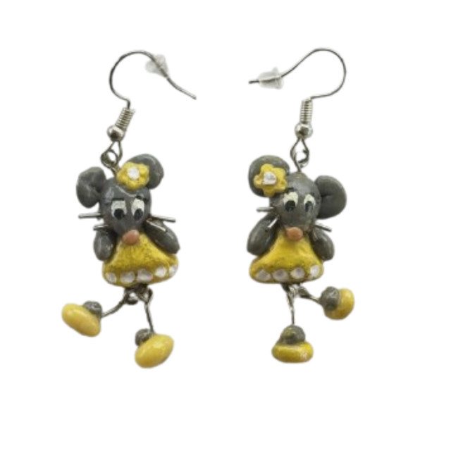 Boucles d’Oreilles Souris Fait Main en Porcelaine Froide – Bijou Artisanal Unique