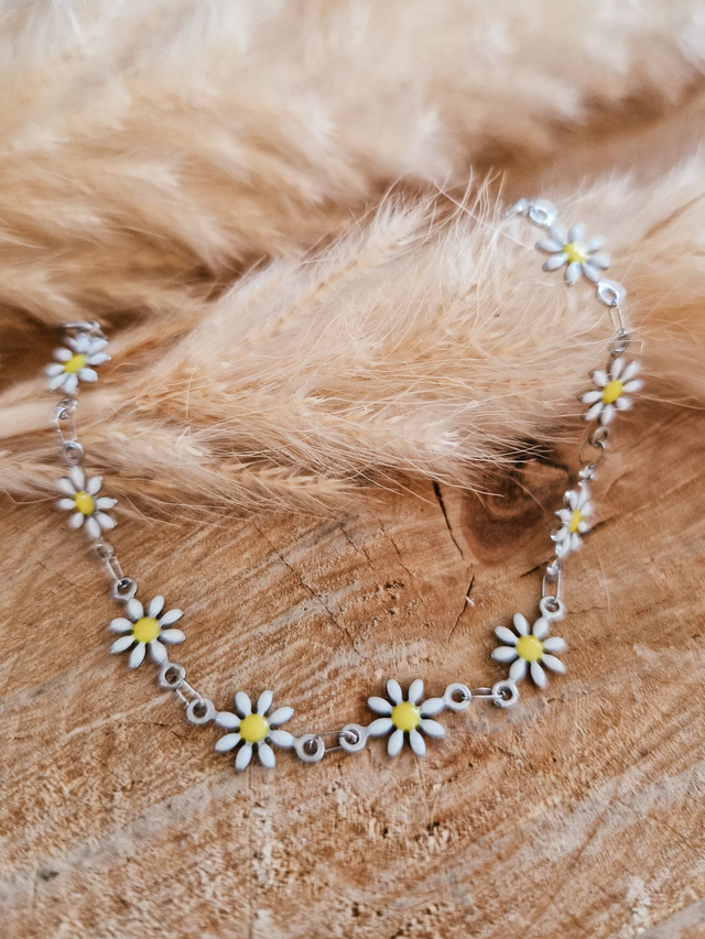 Bracelet "Marguerites" - Modèle argenté et blanc 