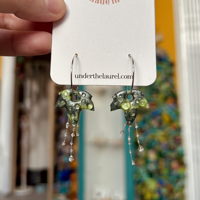 Ivy leaf and Water Droplet Earrings