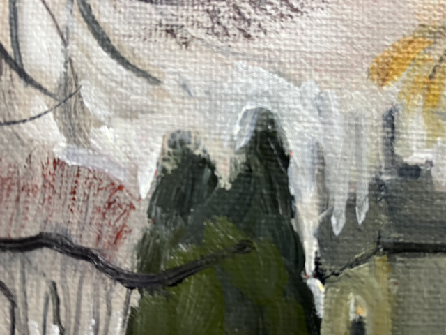 North Dalton view of church from the village hall. 14x10 inch oil on canvas board