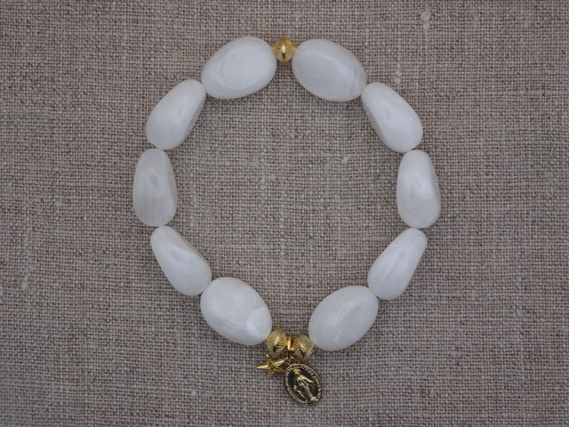 Bracelet perles Vierge Miraculeuse, blanc
