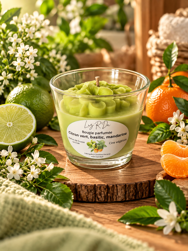 Bougie Déco - 80 grammes - "Citron vert, basilic, mandarine"