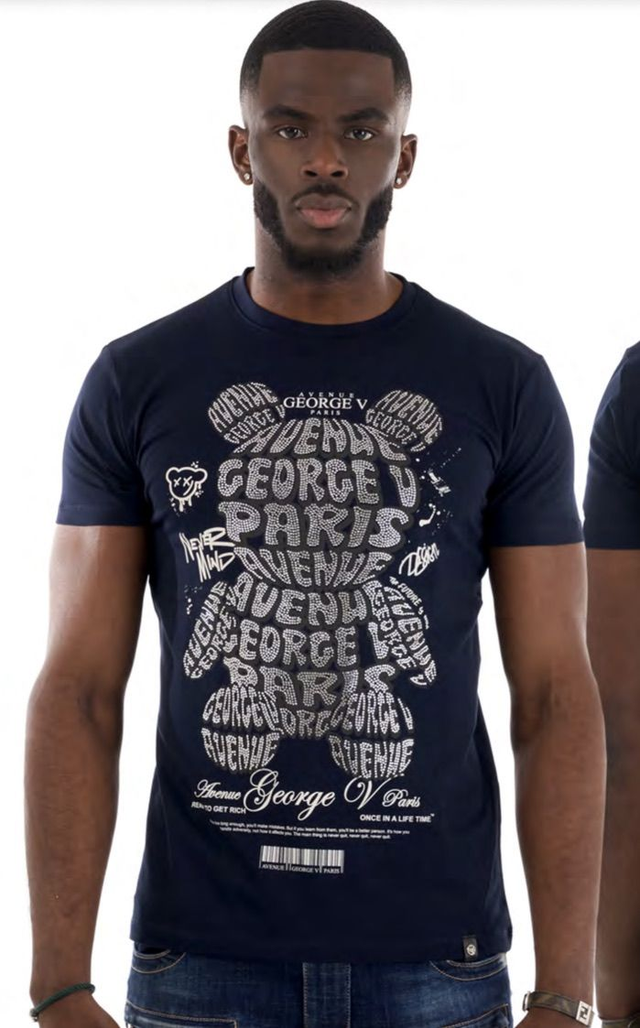 Avenue George V – T-shirt Ours Strass bleu marine