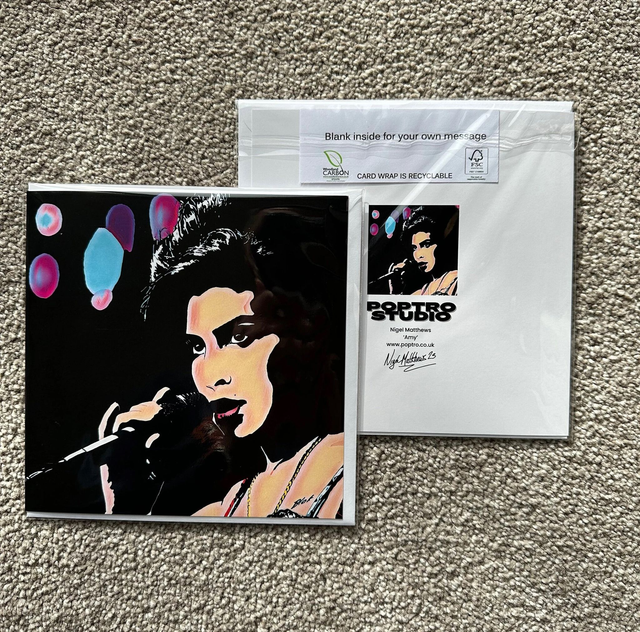 Amy Winehouse - Single Square Greetings Card, White Envelope, Blank Inside, Recyclable Wrap, Professionally Printed