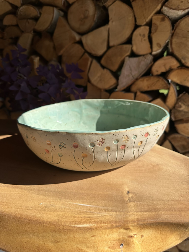 Große Schale - Blümchen türkis