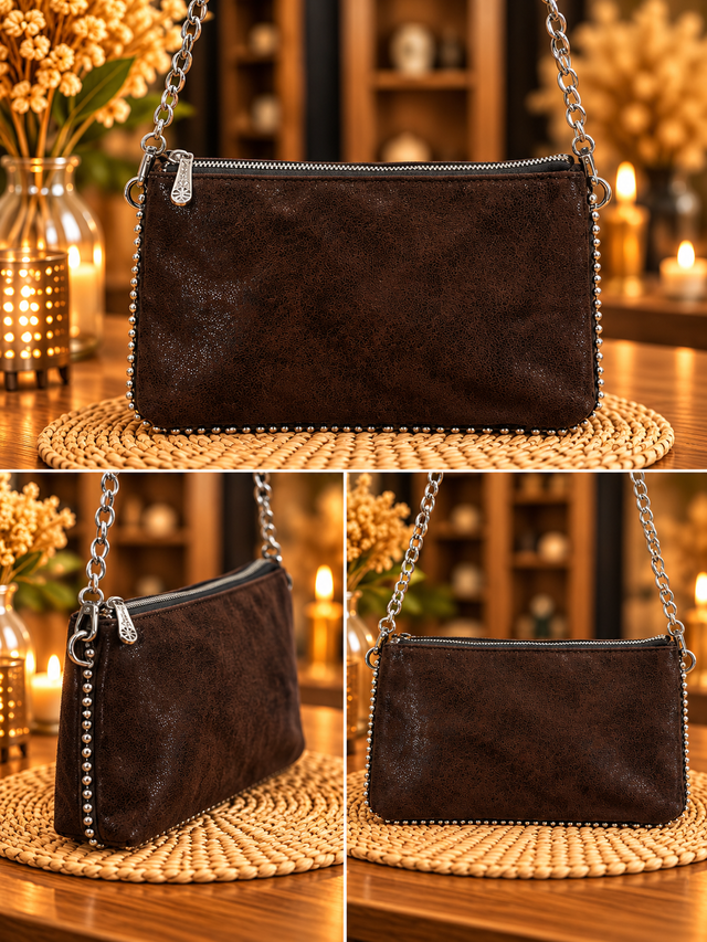 Sac bandoulière clouté – Marron