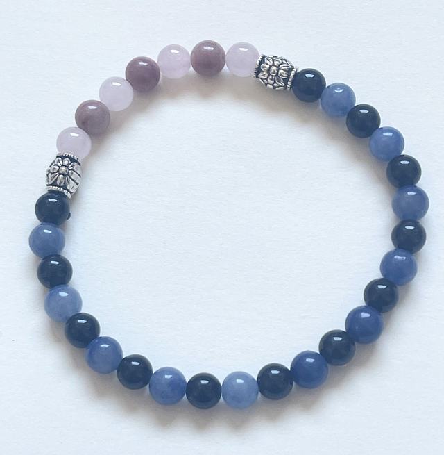 B52- Bracelet quartz rose, rhodonite rose, bleu aventurine, black obsidian et métal