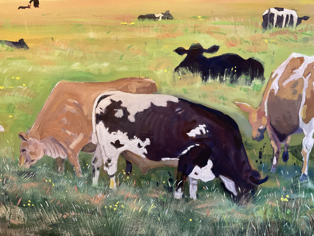 Cattle and Beverley Minster from the Westwood Pasture. 150cm x 100cm, oil on deep edge canvas.