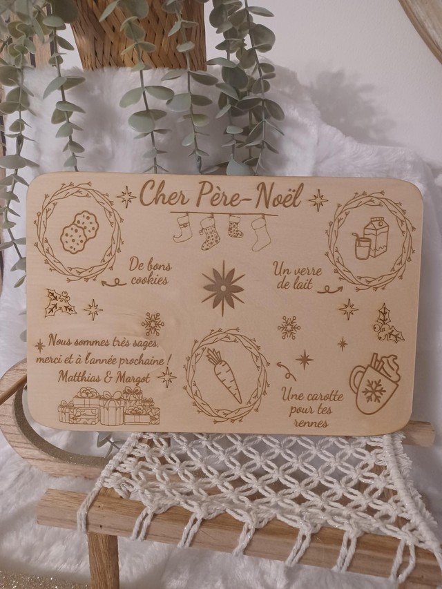 🎅 Plateau du Père Noël en bois – Modèle Classique magique 🎄