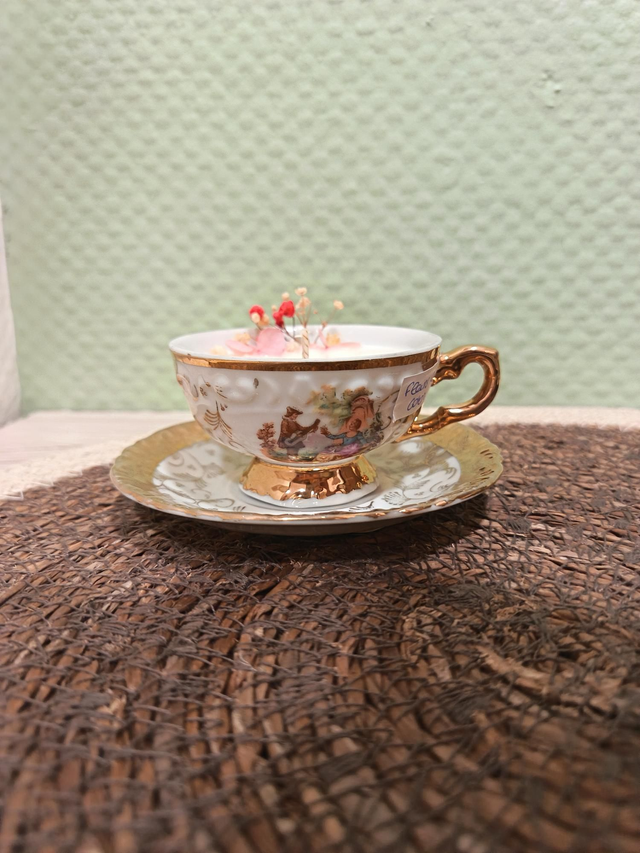 Tasse dorée couple "fleurs de coton"