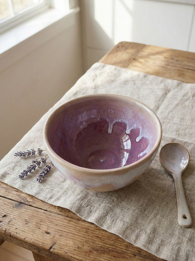 Pink/lilac foot ring small bowl