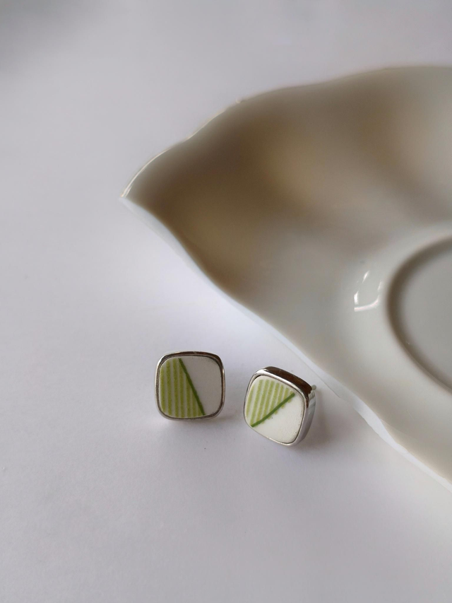 Boucles d&#039;oreilles carrées - faïence - style vintage no.2