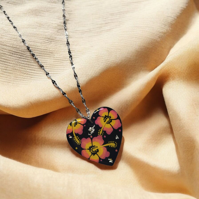 Collier dessiné Flora acier inoxydable jaune orangé