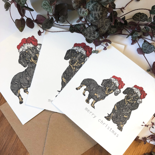 Card - Christmas - pack of 6 - sausage dog designs