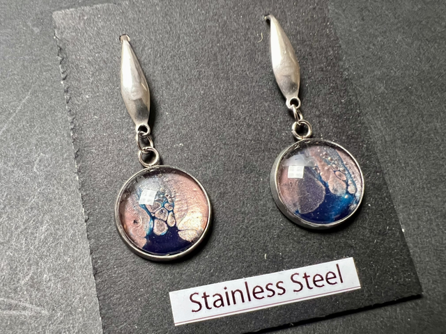 Pink & Blue Round Drop Earrings | Stainless Steel