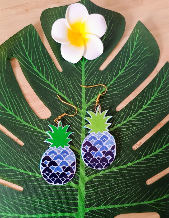 Boucles d'oreilles ananas bleues 