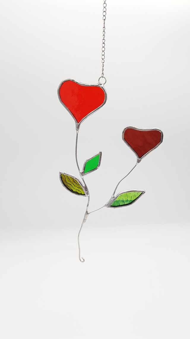 Stained Glass Heart Flower Hanging Suncatcher