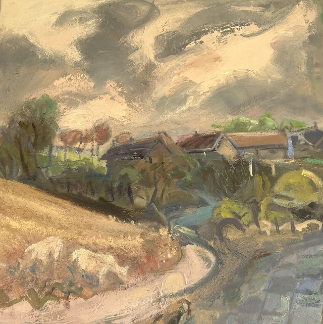 JuB51 Sheep in the Corn by Julienne Braham, 62x64cm Oil