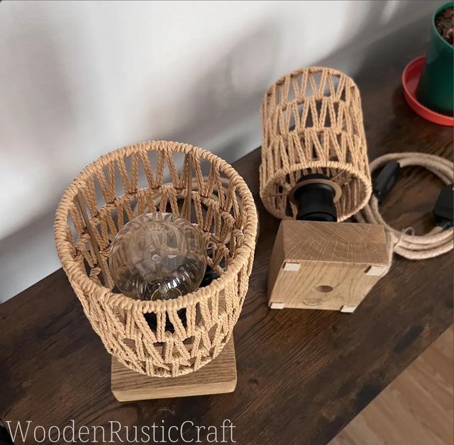 Pair of Handmade Solid Oak Bedside Lamps