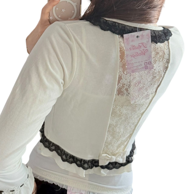 japanese coquette white and black musical note 3/4 sleeve cardigan