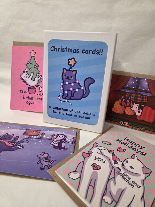 Cat Themed Christmas Card Bundle - 20 Designs With Envelopes - ST-017