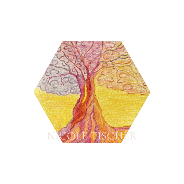 Hexagon mit Kunstdruck "Innere Kraft"