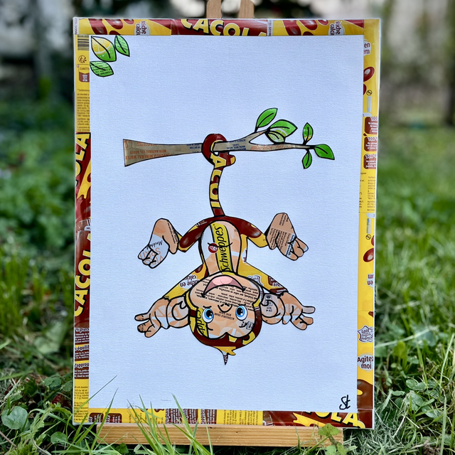 Tableau singe pendu 30x40 cm