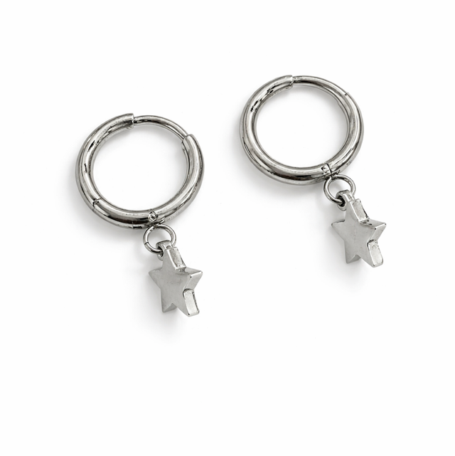 Argollas mini acero plateado estrellas 