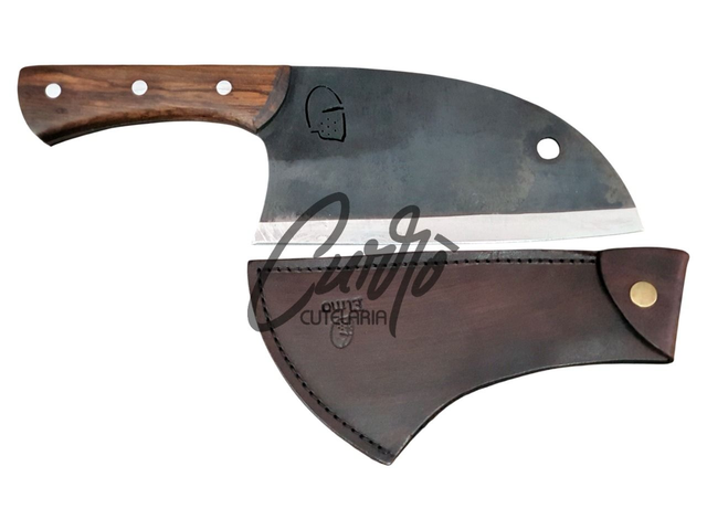 Cutelo Sérvio Elmo Inox Brut Forge Madeira 8 Pol Bainha