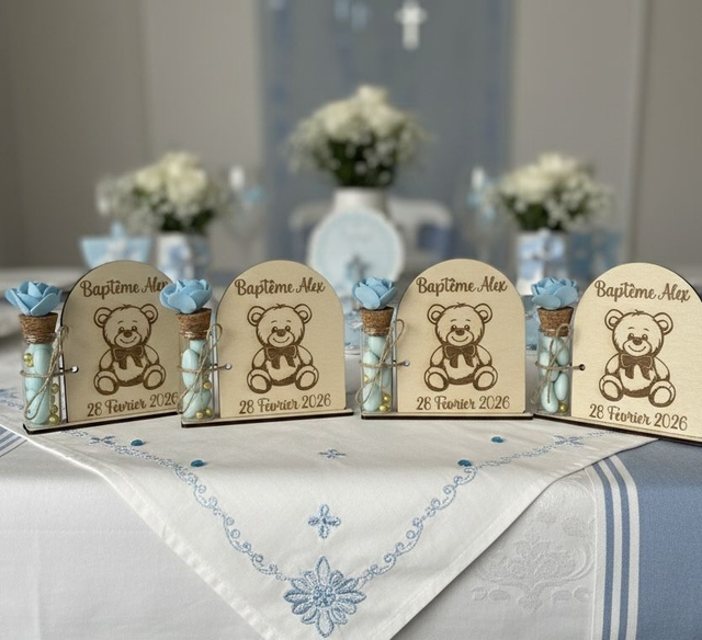 Support & Fiole à dragées thème Ourson