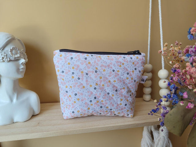 Pochette fleurs roses/grises