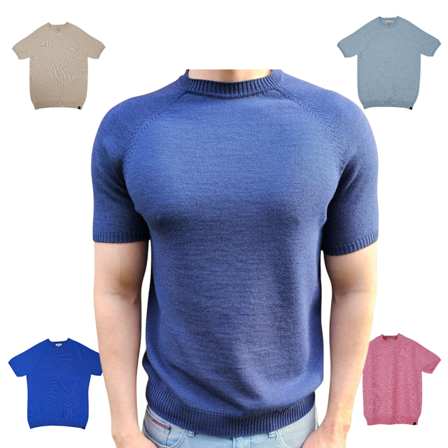 Kurzarm-Pullover "Nico" aus extrafeiner Merinowolle 