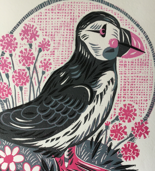 Sea Thrift & Puffin (PINK VERSION)