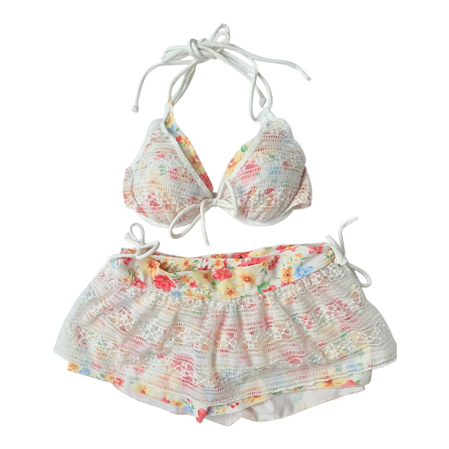 Floral lace japanese 3 piece bikini set  (1)