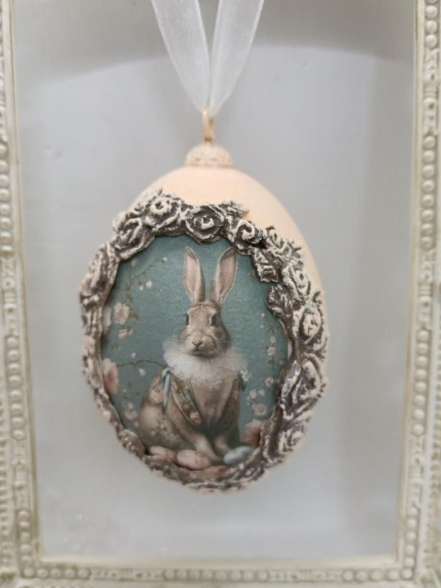 Peach Goose egg with rabbit print 