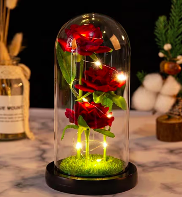 Romantische taffellamp LED met 3 rozen - Valentijn knaller!