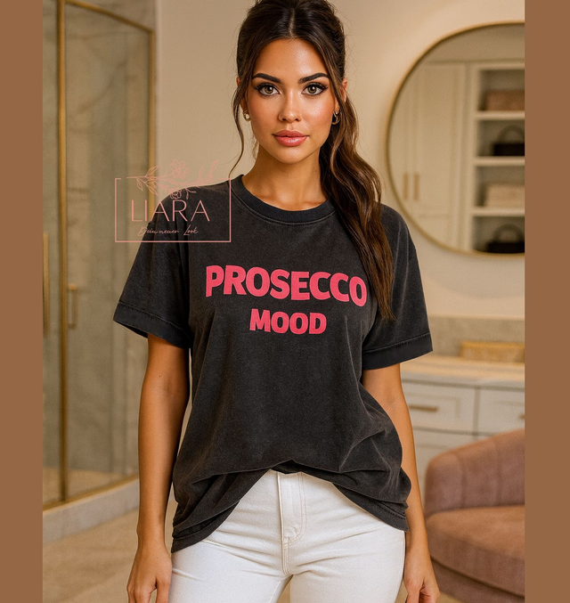Prosecco Mood T-Shirt Onesize grau pink 