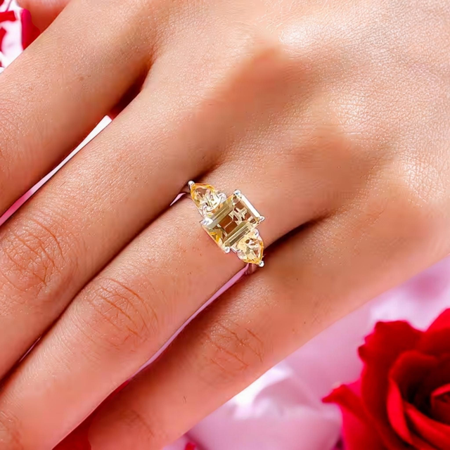 Beautiful Natural Brazilian Citrine Trilogy Ring.