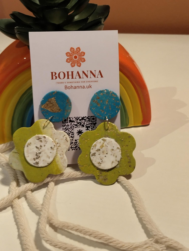 Handmade polymer clay earrings -Coastal Flower