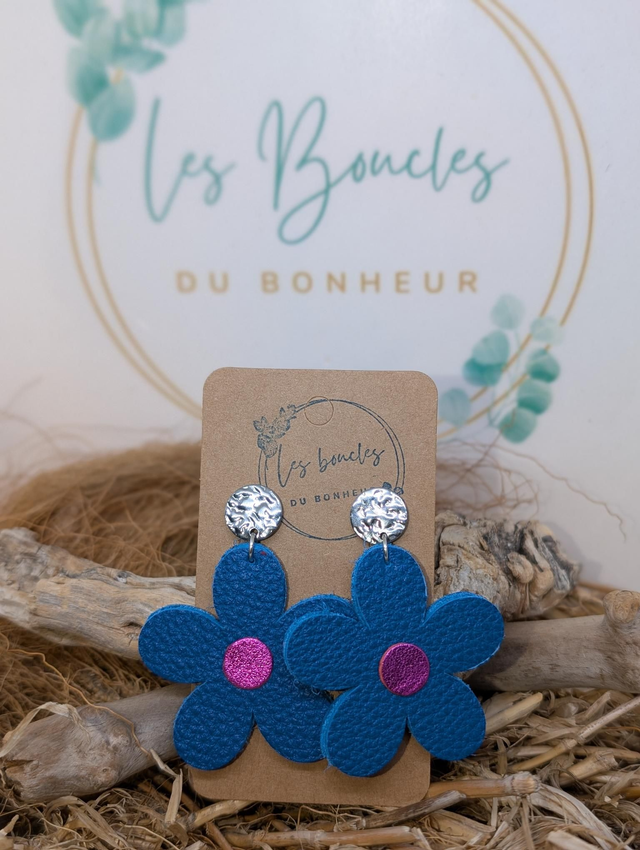 Boucles d&#039;oreilles Baby Marguerite bleu roi bm030