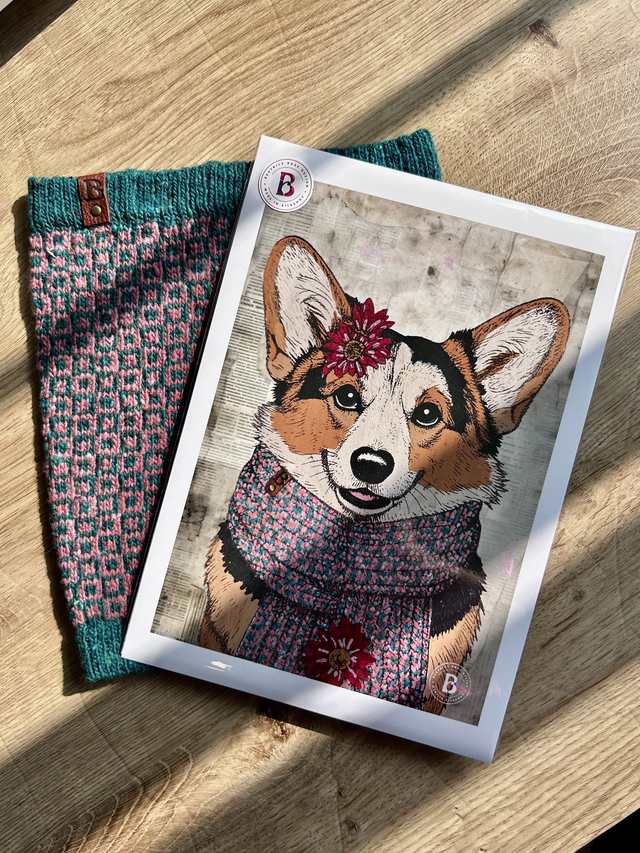 Corgi Dog In Floral Mixed Media Art Print A4