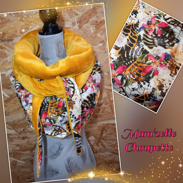 Maxi-châle ocre motifs fleuris