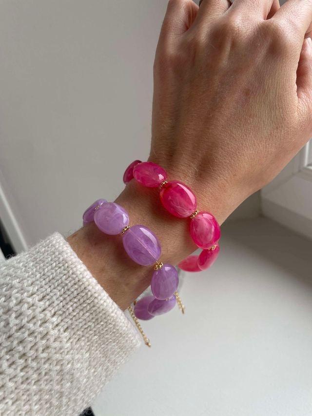 Alexandra Bracelet perles en résine Rose / Lila