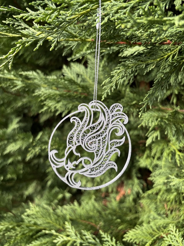 Boule de Noel Vierge Argent