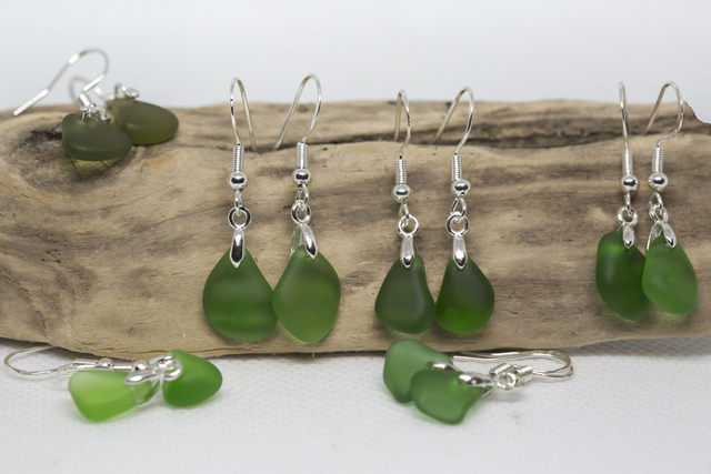 Green sea glass earrings